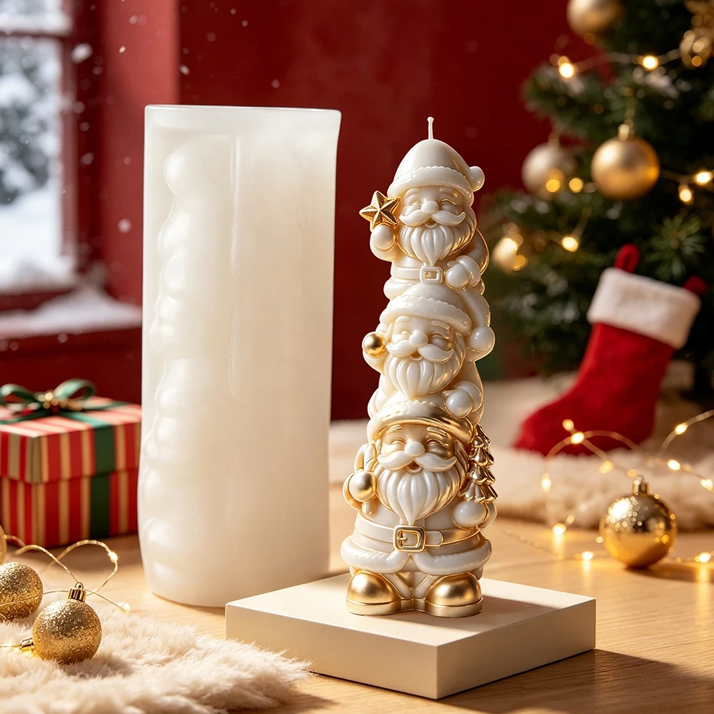 DIY Stacking Santa Claus Silicone Mold Christmas Candle Plaster Casting Epoxy Resin Molds Xmas Crafts Candle Making Supplies