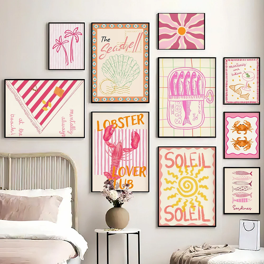 Colorful Shell Poster Set Prints Hot Pink Room Decor Dopamine Wall Art Canvas Painting Trendy Abstract Home Decoration Murals