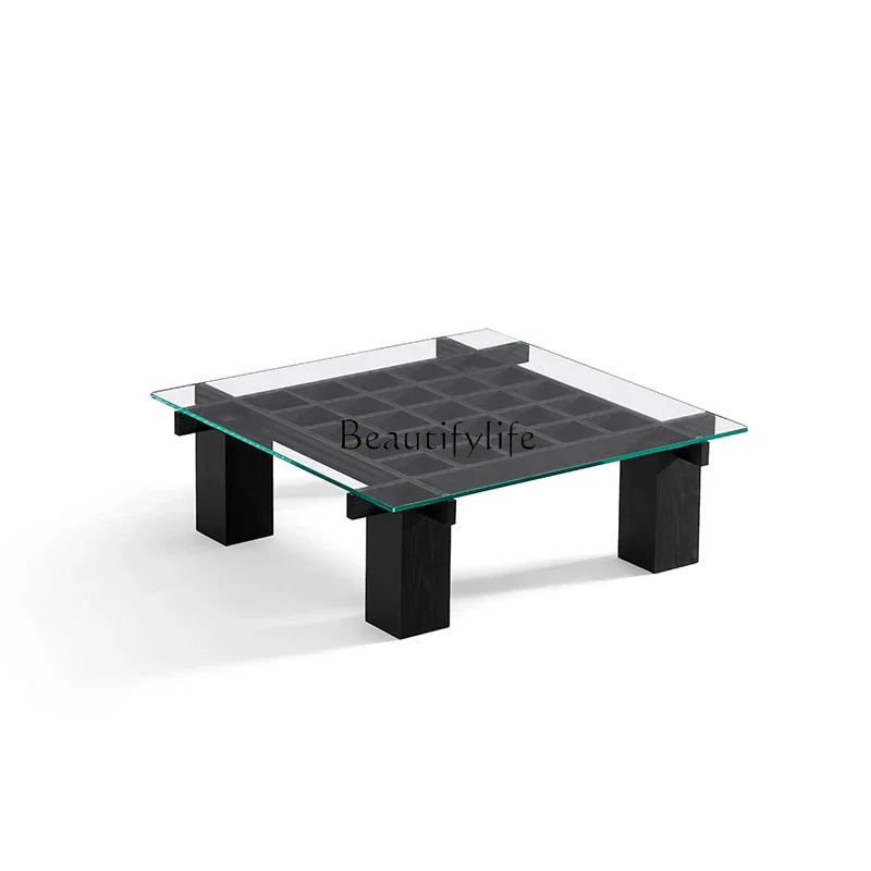 

x4 Square solid wood coffee table living room small apartment modern log style square tea table