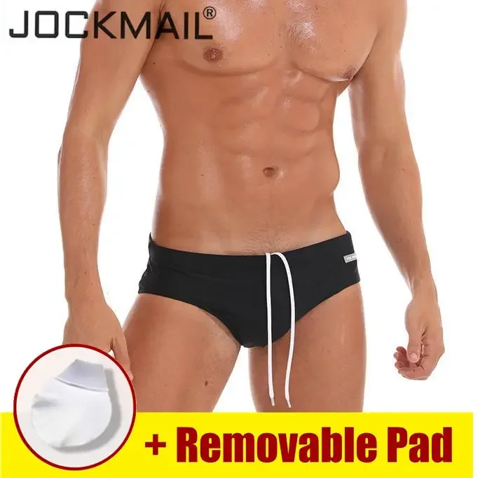 Jockmail Low Waist Swimwear Push Pad Swim Briefs Print Men Swimsuit Bathing Suit Quick Dry Summer Sport Beach Wear Surf Gay