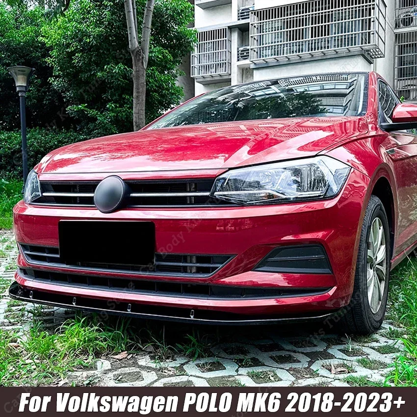 For Volkswagen POLO MK6 2018-2023+ Gloss Black ABS Front Bumper Lip Splitter Spoiler Diffuser Guard Cover Car Accessories