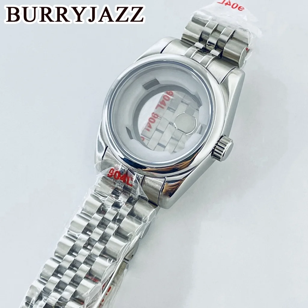 BURRYJAZZ 31mm NH05 NH06 Watch Case Silver Stainless Steel Case With Sapphire Crysta Waterproof