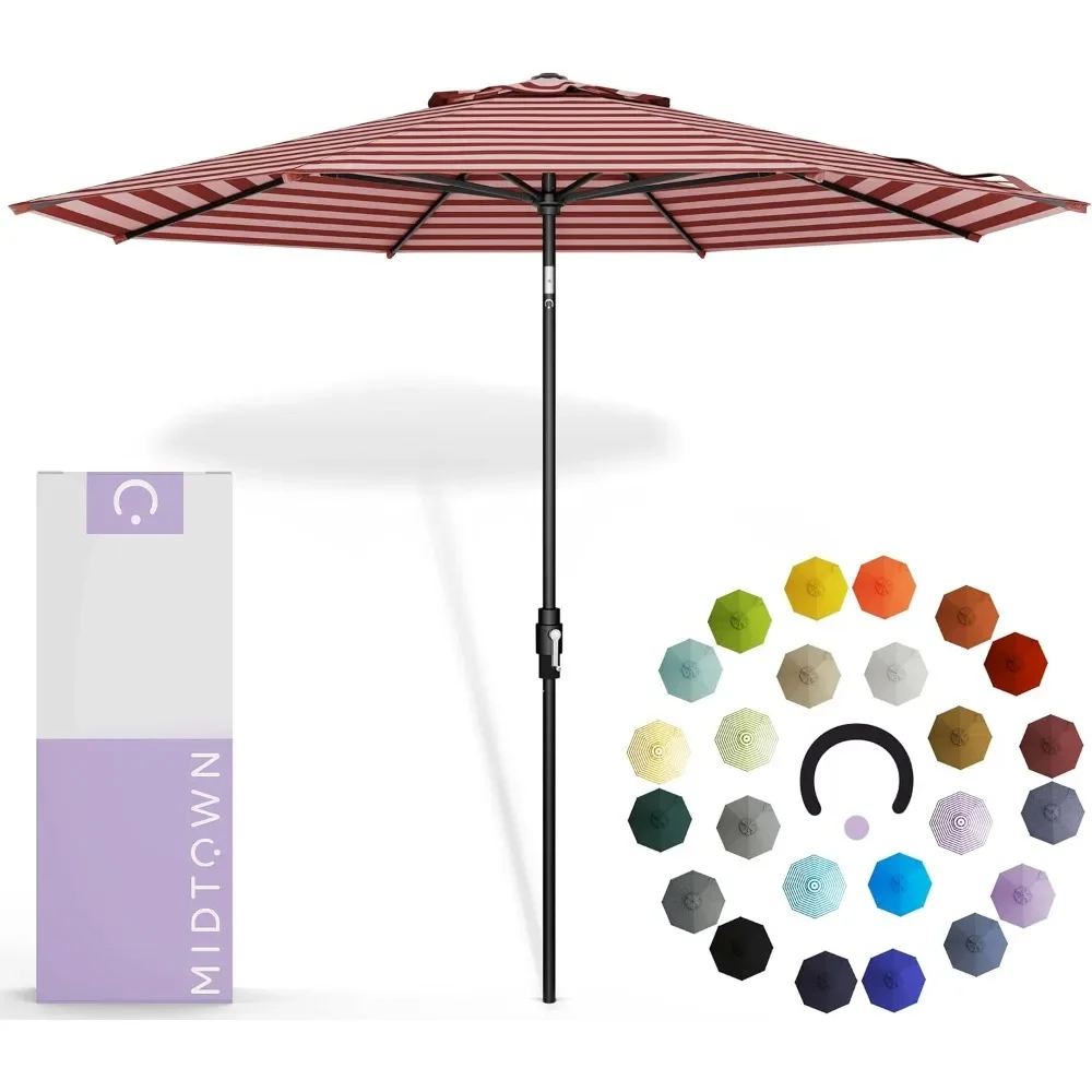 

The Swilt 9 Feet Outdoor Umbrella With Terylast Red Stripes (Red/White) Polyester Fabric - Fiberglass Ribs, Auto-Tilt And Swivel