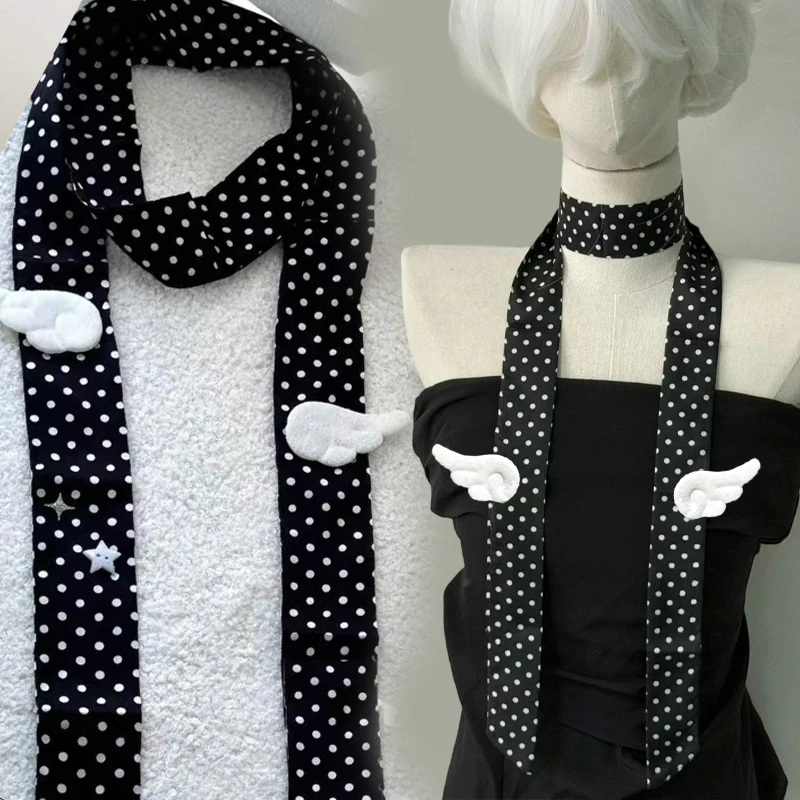 Korean Style Polka Dot Angel Wings Scarf for Women Korean Neck Headband Accessories Versatile Ribbon Design Narrow Long Scarf