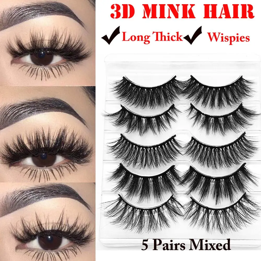 SKONHED 5 Pairs Beauty Makeup Fluffy Wispies Handmade 3D Mink Hair False Eyelashes Eye Lash Extension Crisscross