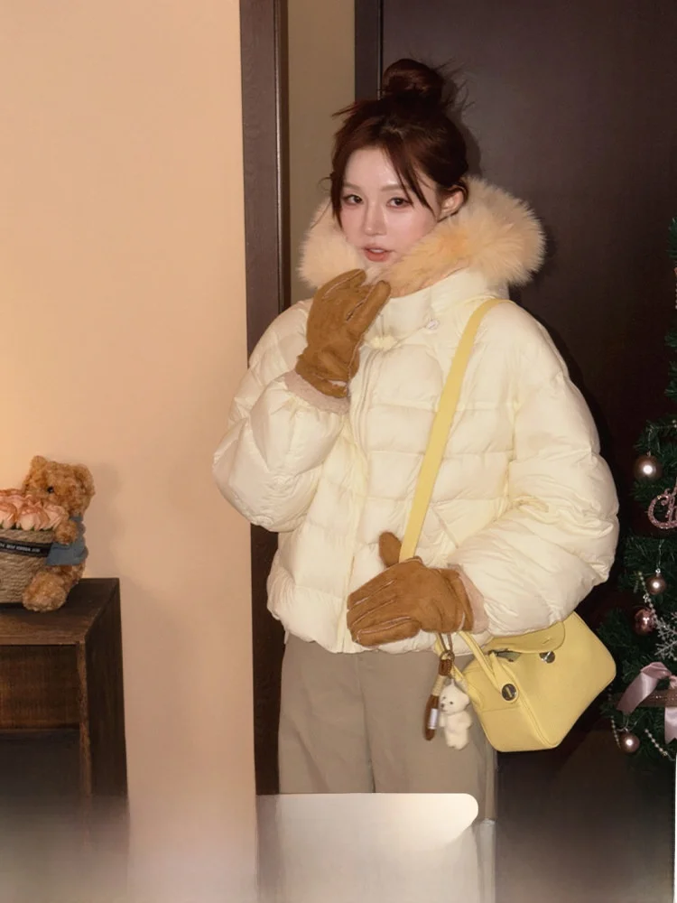 

Теплая женская зимняя куртка-пуховик орт 90 из белого пуха, желтая, в корейском стиле, с застежкой-молнией, удлиненная