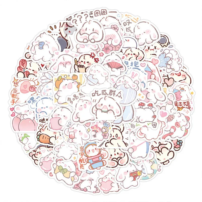 100PCS Cute Cartoon Ins Korean Soft and Cute Little Rabbit Graffiti Stickers for Helmet Bicycle Hand Account Pencil Case Decals