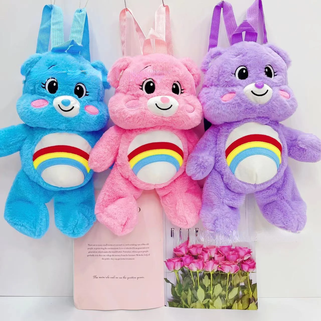 

Cute Cartoon Carebear Rainbow Love Teddy Bear Backpack Doll Plush Toy Children's Birthday Gift