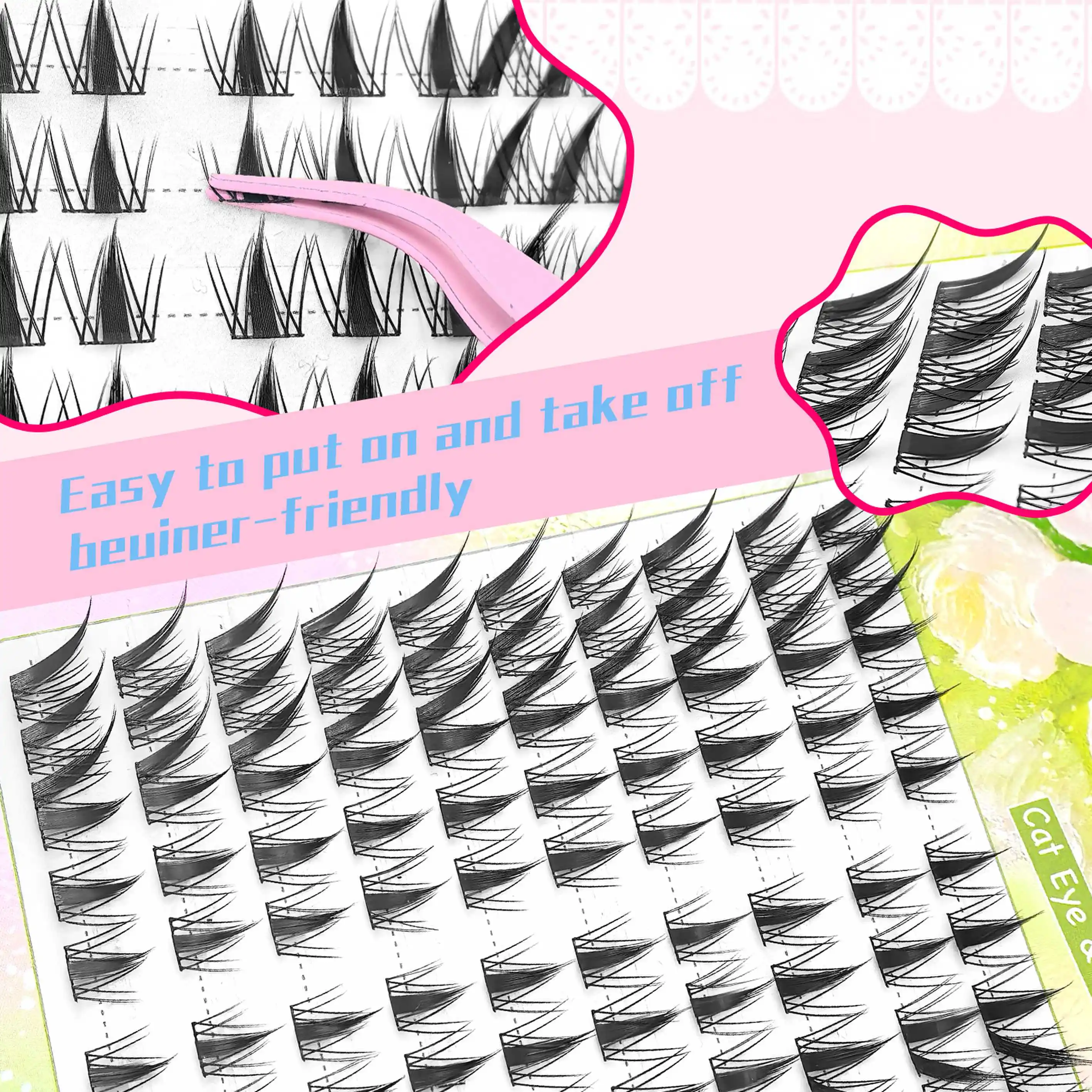 Foxy cílios 60/100 cluster inclinado voando kit de extensão de cílios postiços falso olho cauda alongamento beleza maquiagem acessório