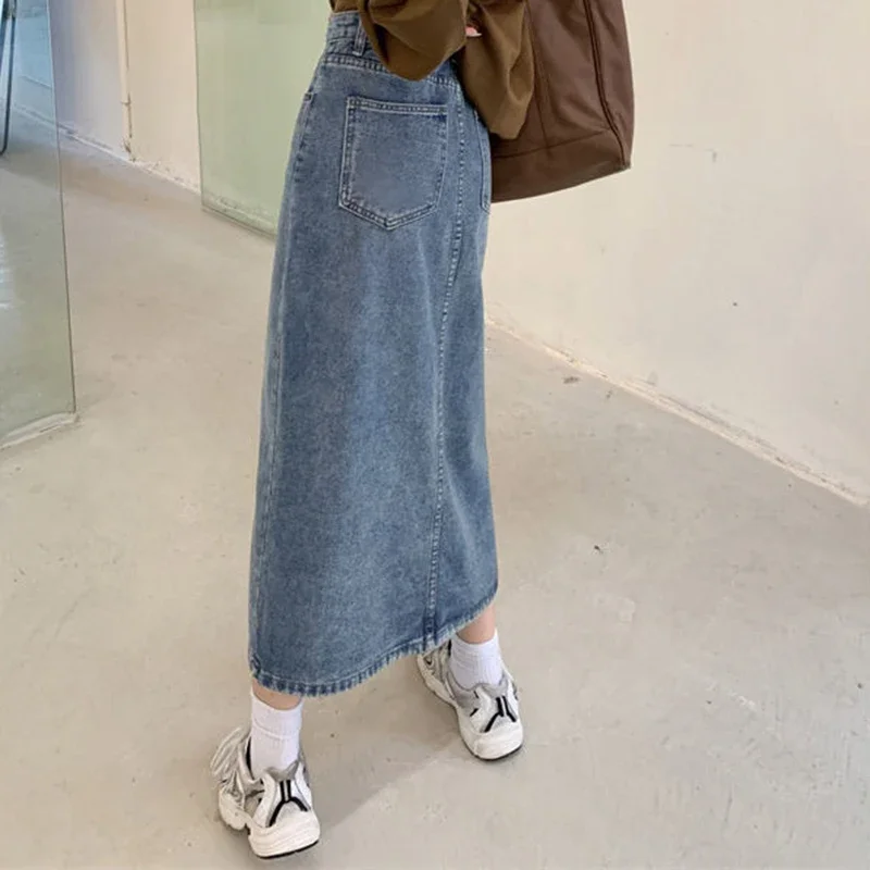 2024 donne A vita alta selvaggio fessura gonne Jeans ragazze Vintage Y2k vestiti Denim vestito femminile Harajuku blu Streetwear una linea gonne