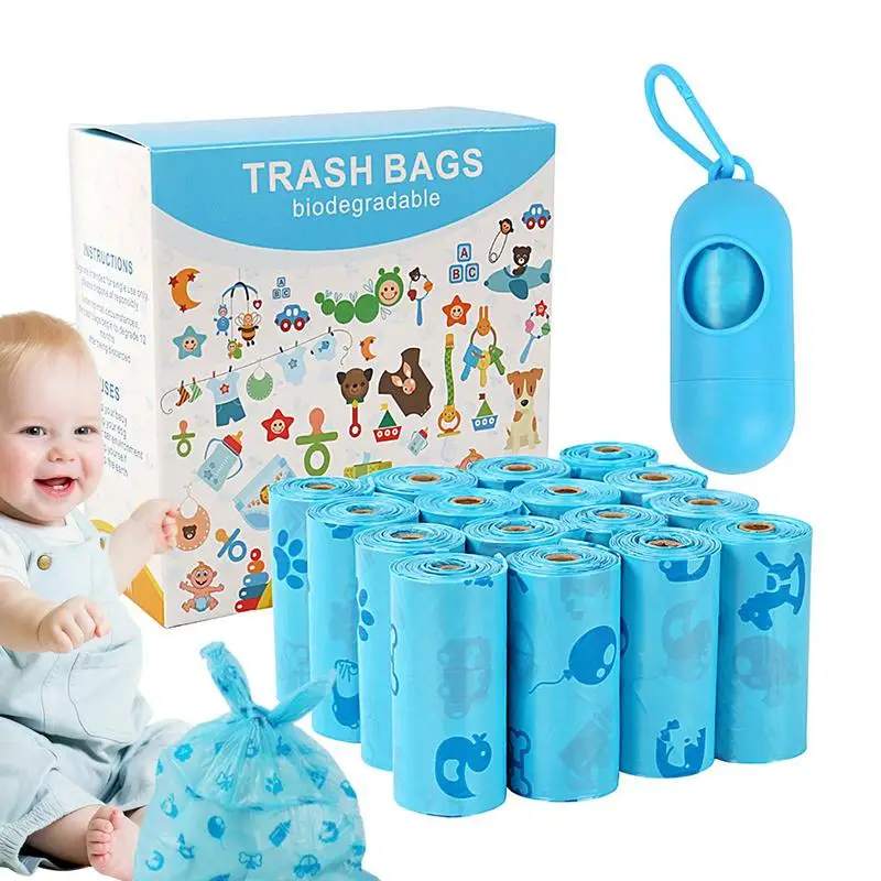 16 Rolls Diaper Waste Bags with Dispenser Tear-Resistant Odor-Proof Cleaning Sack Portable Toddler Supplies for Daycare Center