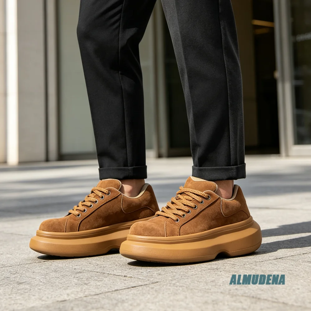 Street Style Men's Low-Top Suede Sneakers Chunky Thick Platform Lace-Up Casual Shoes Daily Commute Outdoor Walking Trendy Shoes