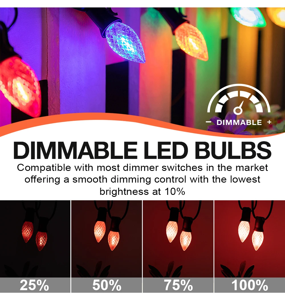 Multicolor C7 LED Light Bulbs 0.6W E12 Garden Decoration Night Lights Vintage Candle Lamps for C7 Outdoor String Lights