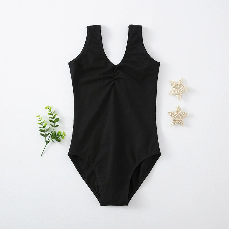 Kids Little Girls\' One Piece Gymnastics Leotard Black White Practice Outfits Ballet Leotards for Girls with Pattern Sleeveless