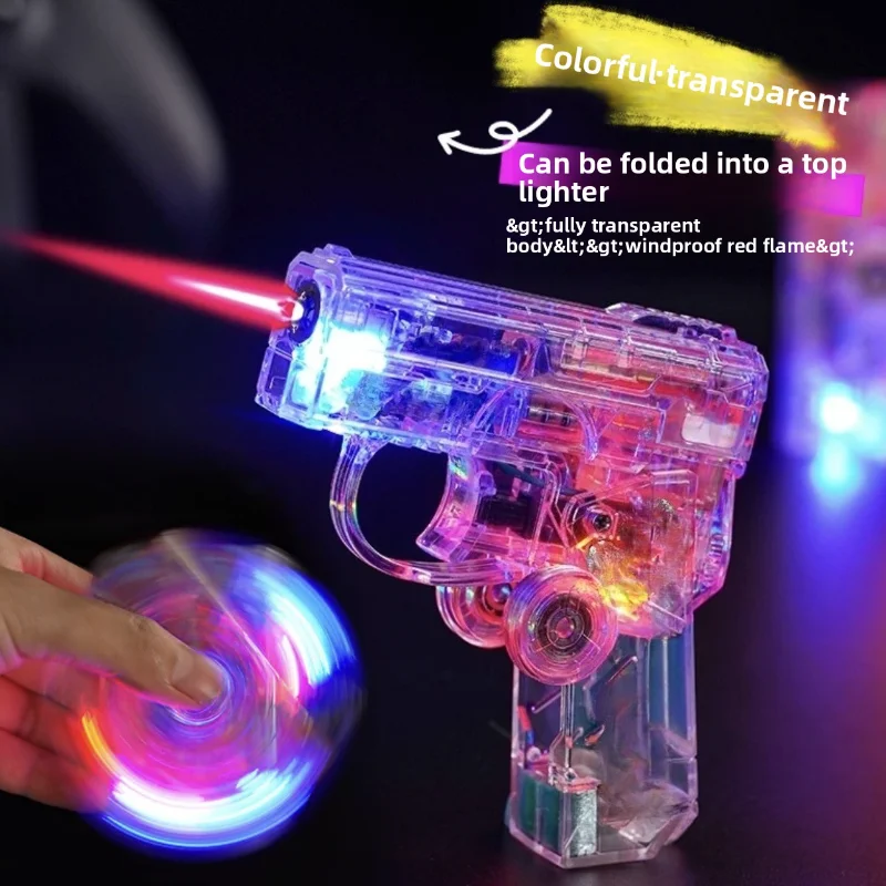 Windproof Transparent Body Inflatable Lighter Jet Flame Luminous Fingertip Rotating Folding Decompression Lighter Men's Gift