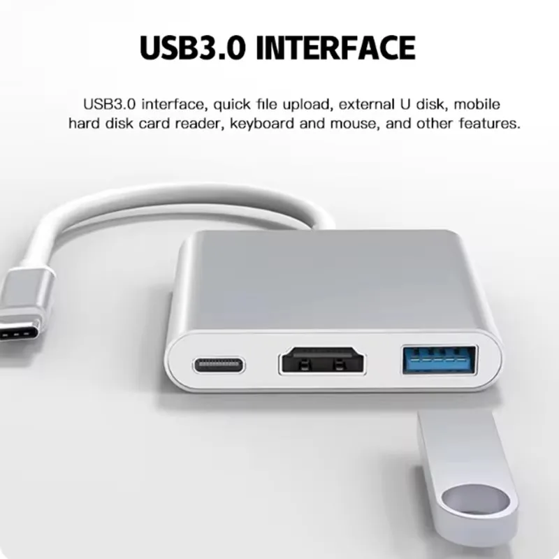 3-em-1 3.0 USB USB C para HDMI Hub Adaptador Multi Porta Tipo-C Hub 100W Porta de Carregamento Rápido