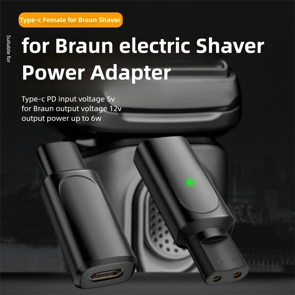 Display Light Electric Shaver Converter 6W PVC Type-c Shaver Adapter Mini for Braun Series 3/5/7/9 HC/BG Series Silk-epil 5/7/9