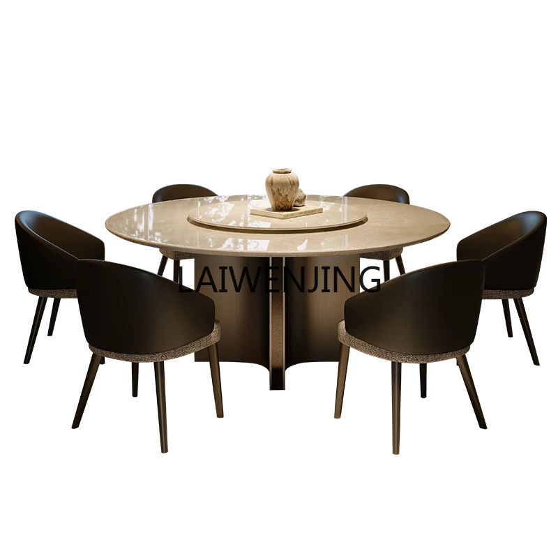 

MJY natural marble round dining table white ice jade round turntable dining table and chair combination