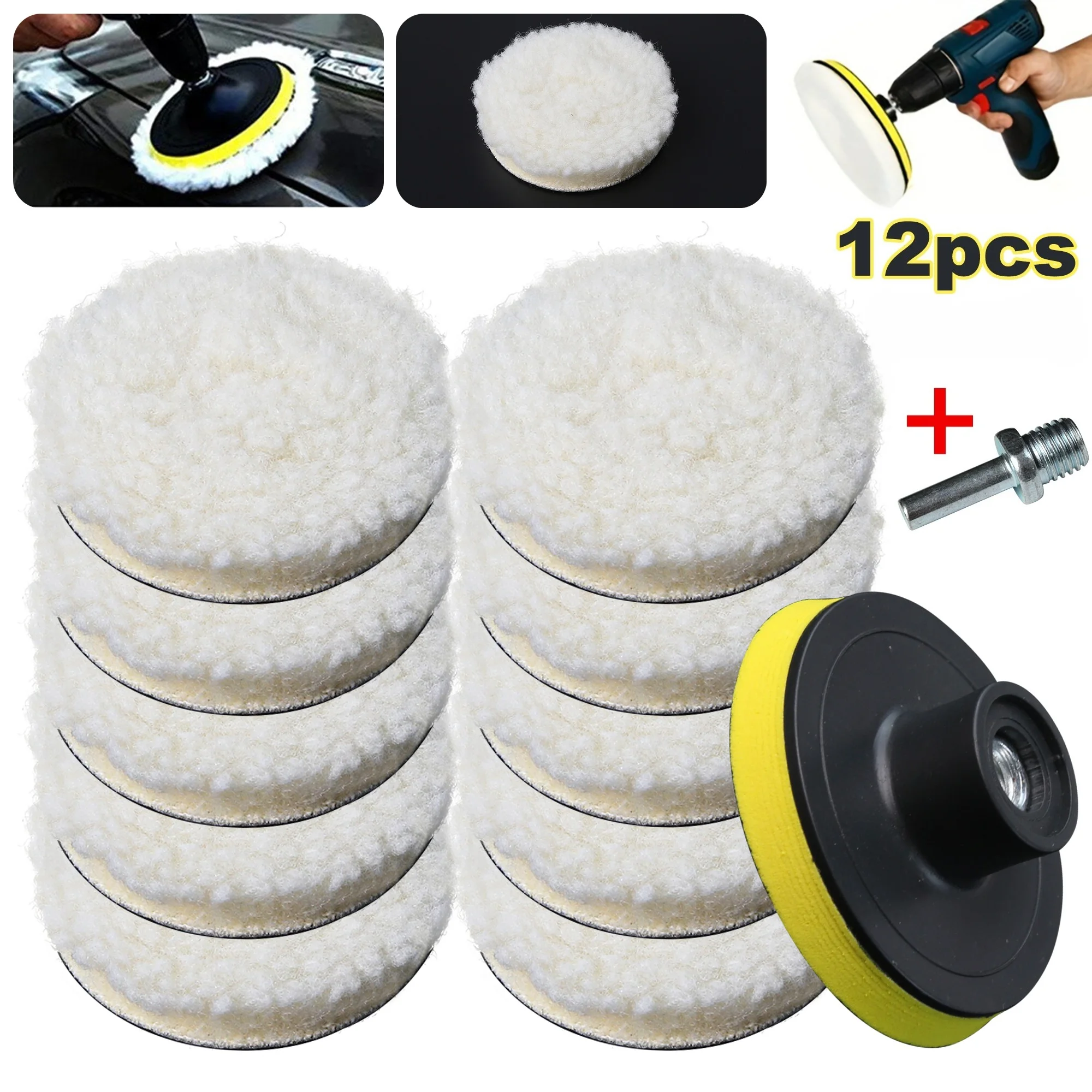 12PCS (10Pads+1Sucker+1Screw) Car Polishing Waxing Buffing Wheel Pad Car Polisher Kit for Auto M10/M14 Drill Connector