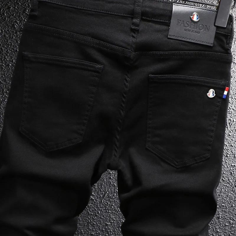 High Street Designer Fashion Men Jeans Black Stretch Slim Fit Hole Ripped Jeans Men Y2K Vintage Casual Denim Pants Hombre