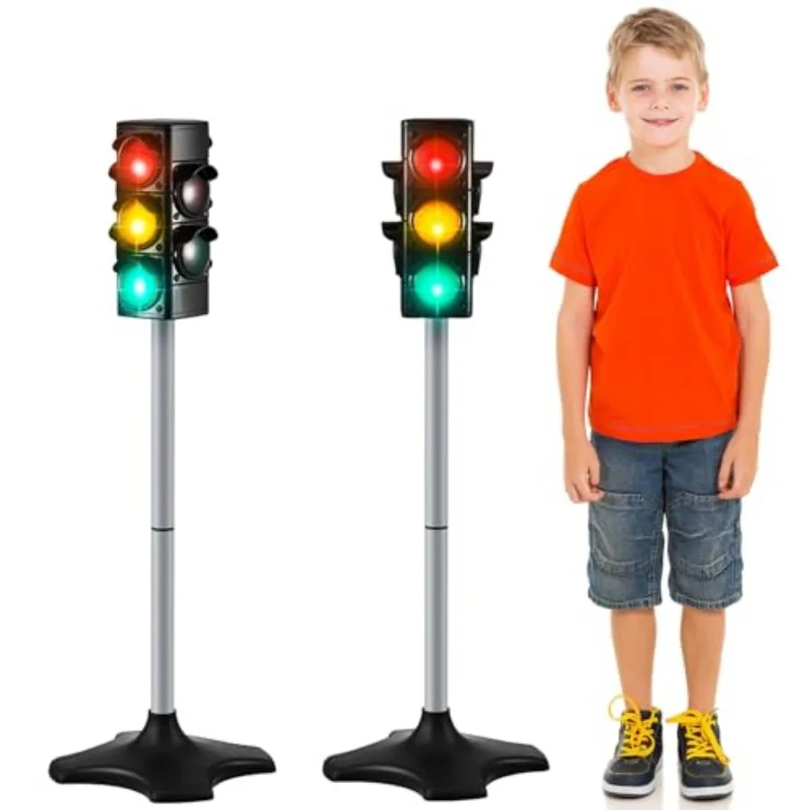 

2 Pieces 28.4 Inch Traffic Light Toy 2 in 1 Simulation Safety Traffic Indicator Crosswalk Signal with Lights and Sounds for Bir