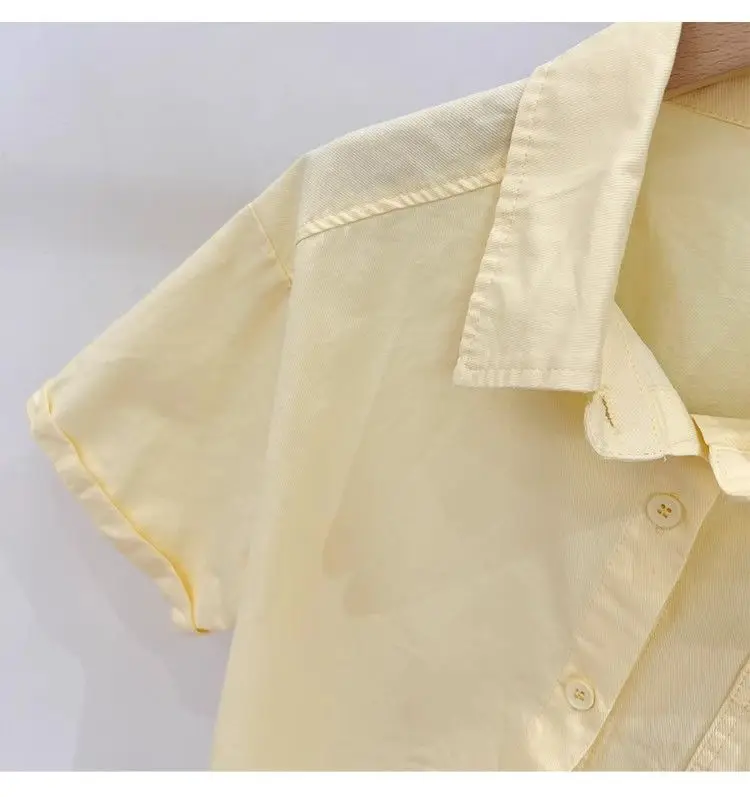 여름 코튼 반팔 탑 여성 2025 새로운 폴로 칼라 짧은 셔츠 수 놓은 느슨한 캐주얼 블라우스