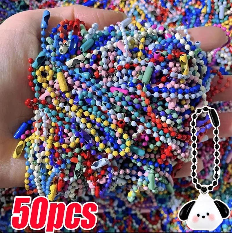 50pcs Iron Spray Painted Bead Keychain Buckle DIY Jewelry Accessories Baking Paint Color Tag Chain Iron Pendant Gifts Keyring