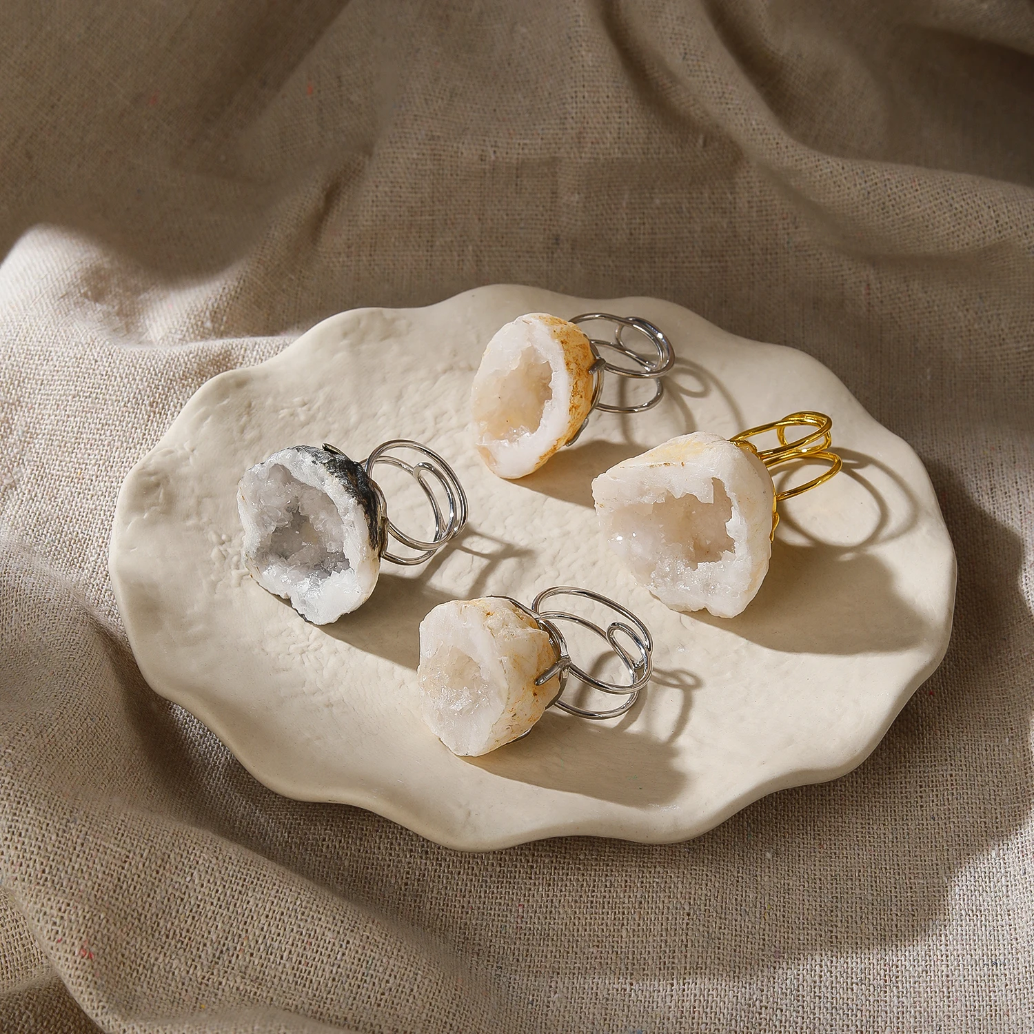Natürlicher Azurit-Malachit-Geode-Fingerring, verstellbar, vergoldet, versilbert, Ring im Bohemian-Stil, Unisex-Accessoire – Detail 15