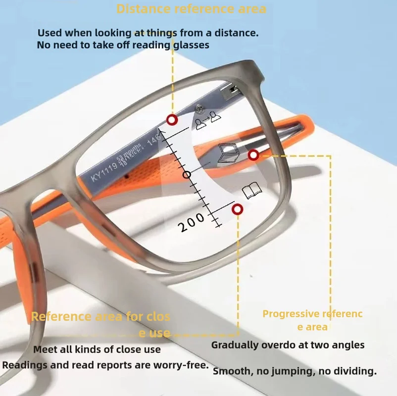 

TR90 Мужские и женские мультифокальные прогрессивные очки для чтения Спортивные квадратные очки для чтения с блокировкой синего света высокой четкости