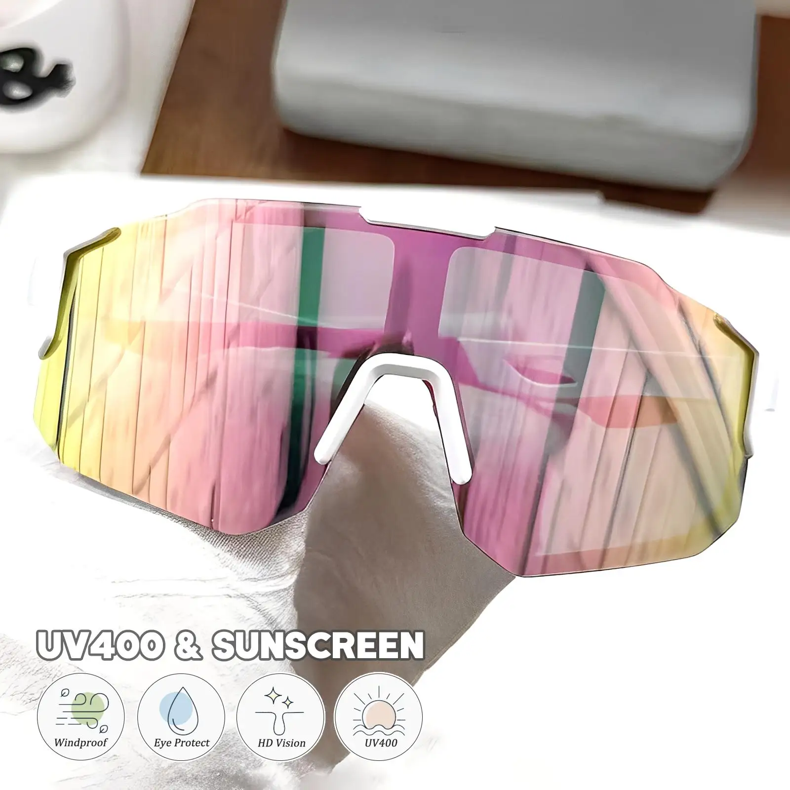 Cycling Sunglasses Women Men Shades UV400 Sunscreen Anti-Ultraviolet Large Frame Goggles Outdoor Sports Windproof MTB Eyewear