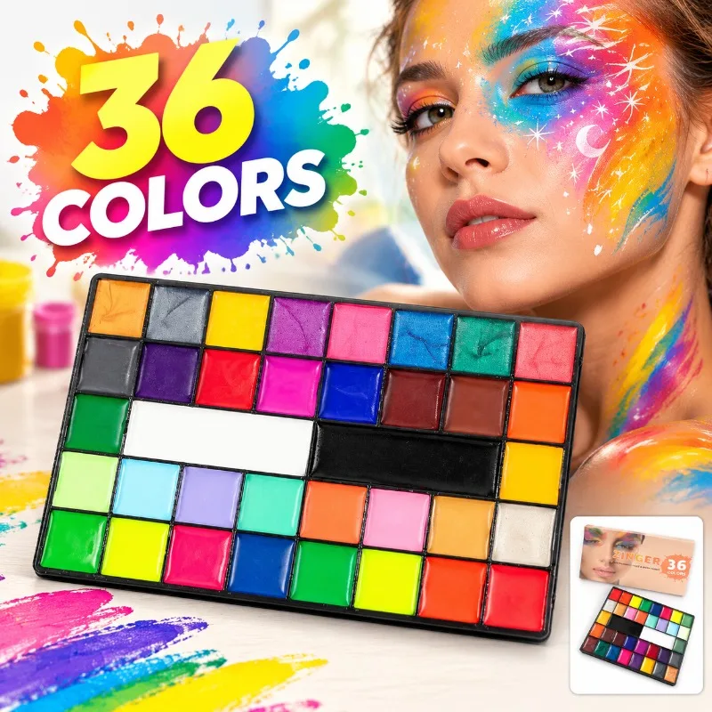 36 Shades Fluorescent Body Paint Set Water-Resistant Facial Pigment Glowing Skin Cosmetic Paste Vibrant Luminous Hues Smooth