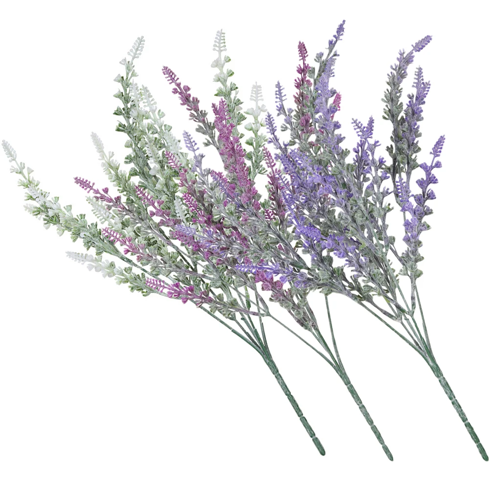 

3Pcs Artificial Green Plants Faux Flowers Decor Lifelike Plastic Lavender Stems Home Garden Banquet Party Simulated Adornment