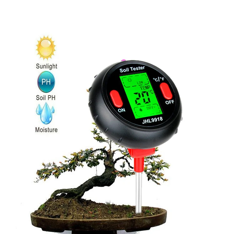 High Quality Soil Water Moisture Humidity Tester LCD Temperature Sunlight PH Soil Moisture Meter Tester