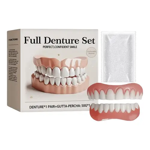 Kit de silicona para dentadura postiza, revestimientos de silicona para dentadura postiza, Kit de dentadura suave, juego superior e inferior de dientes, cuidado bucal de dientes falsos