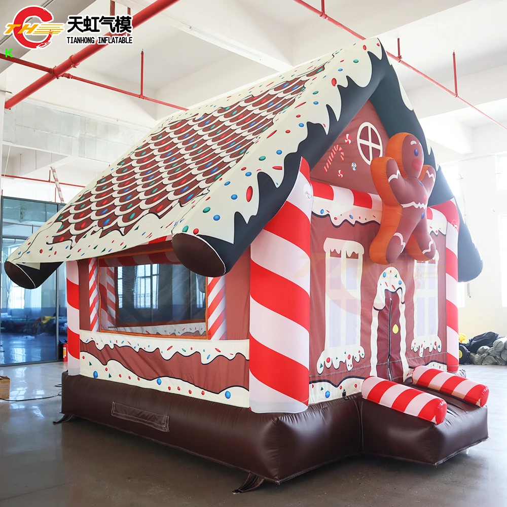 Envío rápido, casa inflable de rebote navideña de 4x3m para niños, bóveda inflable con tobogán de salto navideño con soplador a la venta