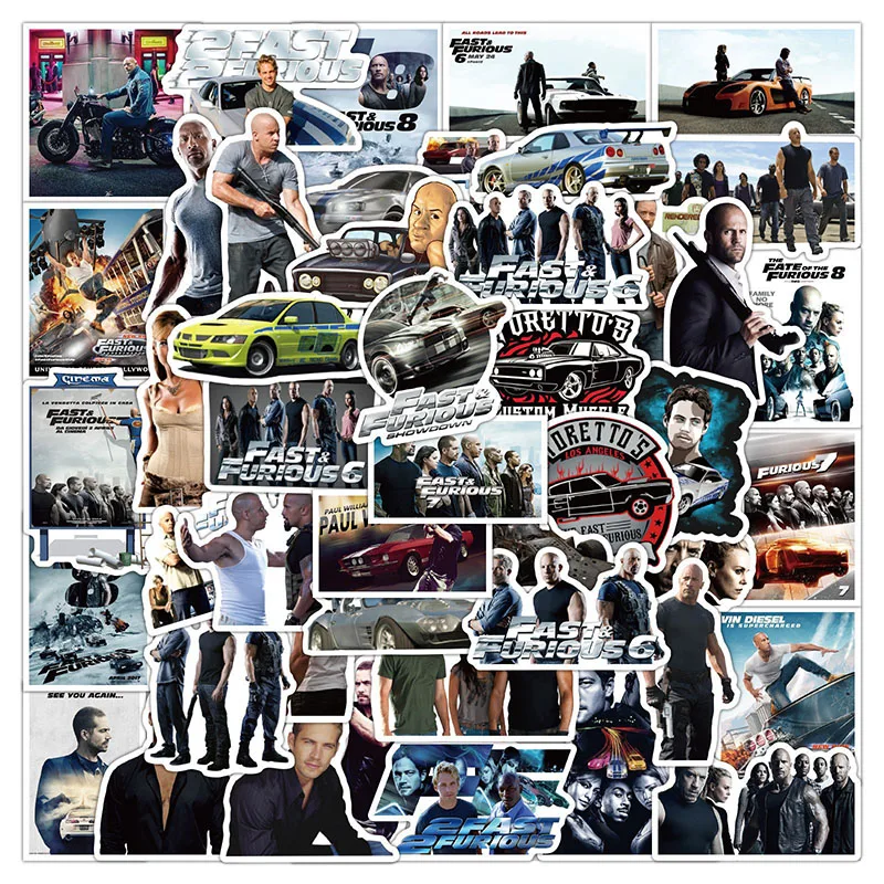 50PCS The Fast and The Furious DIY Stickers Phone Trunk Refrigerator Waterproof Anime Stickers Anime Figure Image Toys Sticker