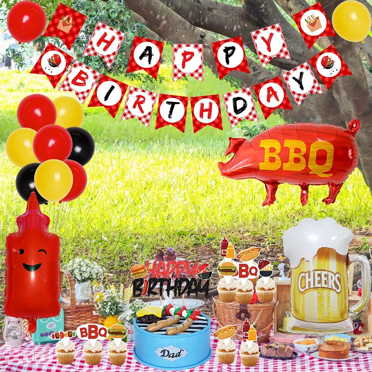 Imagem -04 - Bbq Birthday Party Decorações Churrasco Temático Feliz Aniversário Banner Toalha de Mesa Pig Sauce Balões para Piquenique Partido Suprimentos