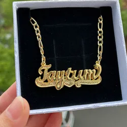 DUOYING Custom Nameplate Necklace Personalized 3D Double Layer My Name Necklace Brass Gold Plated For Women's Jewelry