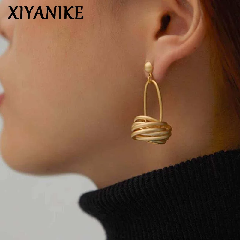 XIYANIKE French Temperament Matte Gold Color Basket Drop Earrings For Women Fashion Handmade Jewelry Gift Party Music Festival