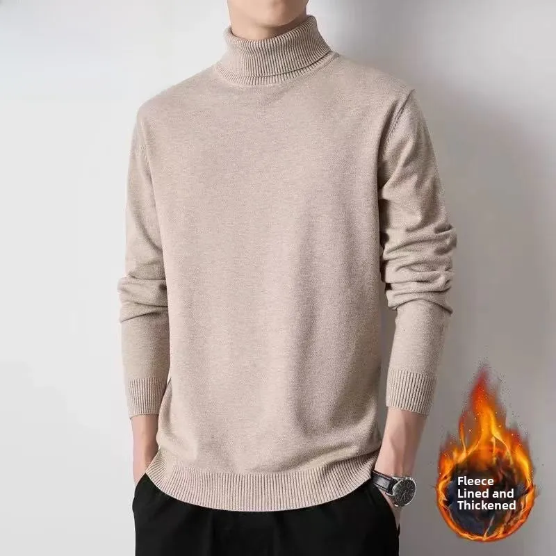 

Thiened Fce Knitted Sweater for Men Casual All-Match Simple Sle Autumn Winter Warm Top Pure Color High Collar Long Sve