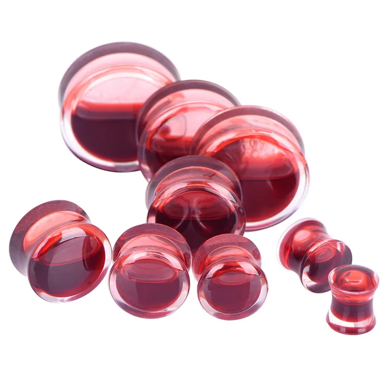 1PC Blood Red Liquid Filled Ear Plugs Flesh Tunnels Earrings Saddle Gauges Jewelry #3