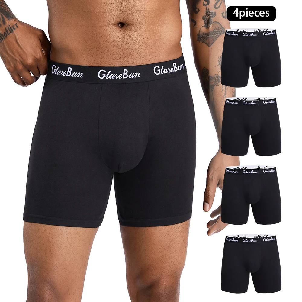 Kit com 4 Cuecas Boxer Masculinas de Cintura Média, de Alta Qualidade, Estilo Sólido, Cores Iguais, Confortáveis e Clássicas