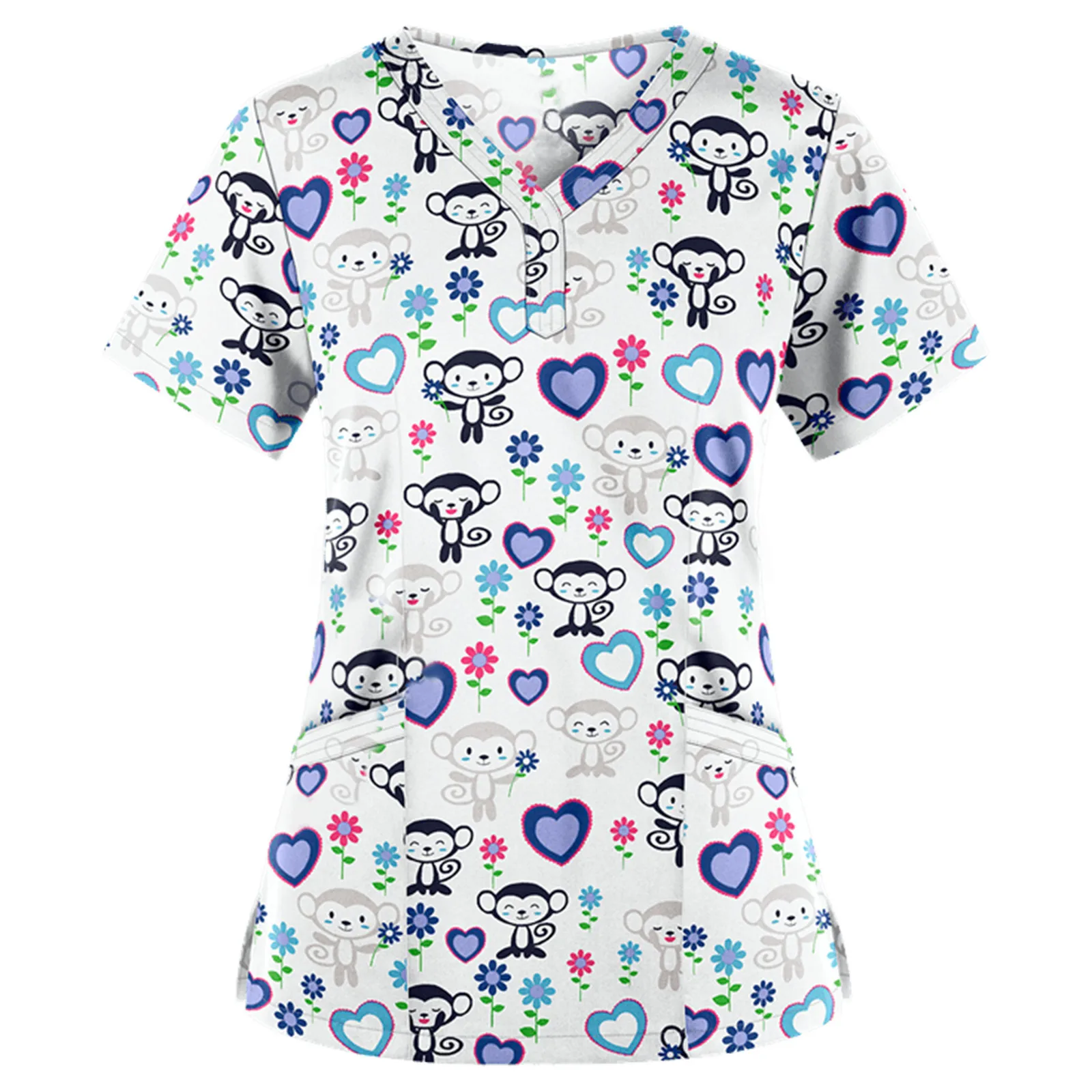 

Women Nursing Uniform Animal Cartoon Print Scrubs Tops Hospital Medical Surgical Uniforms Healthcare Pet Workers Nurse Uniform