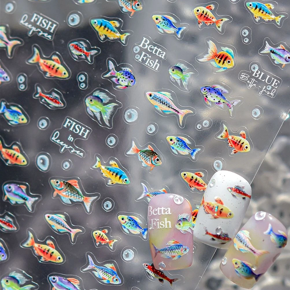 

Tropical Fish Carp Ranchu Fish Goldfish Love Heart Star Shell Conch Water Bubble Summer Beach Sea Wave Nail Art Stickers Decals