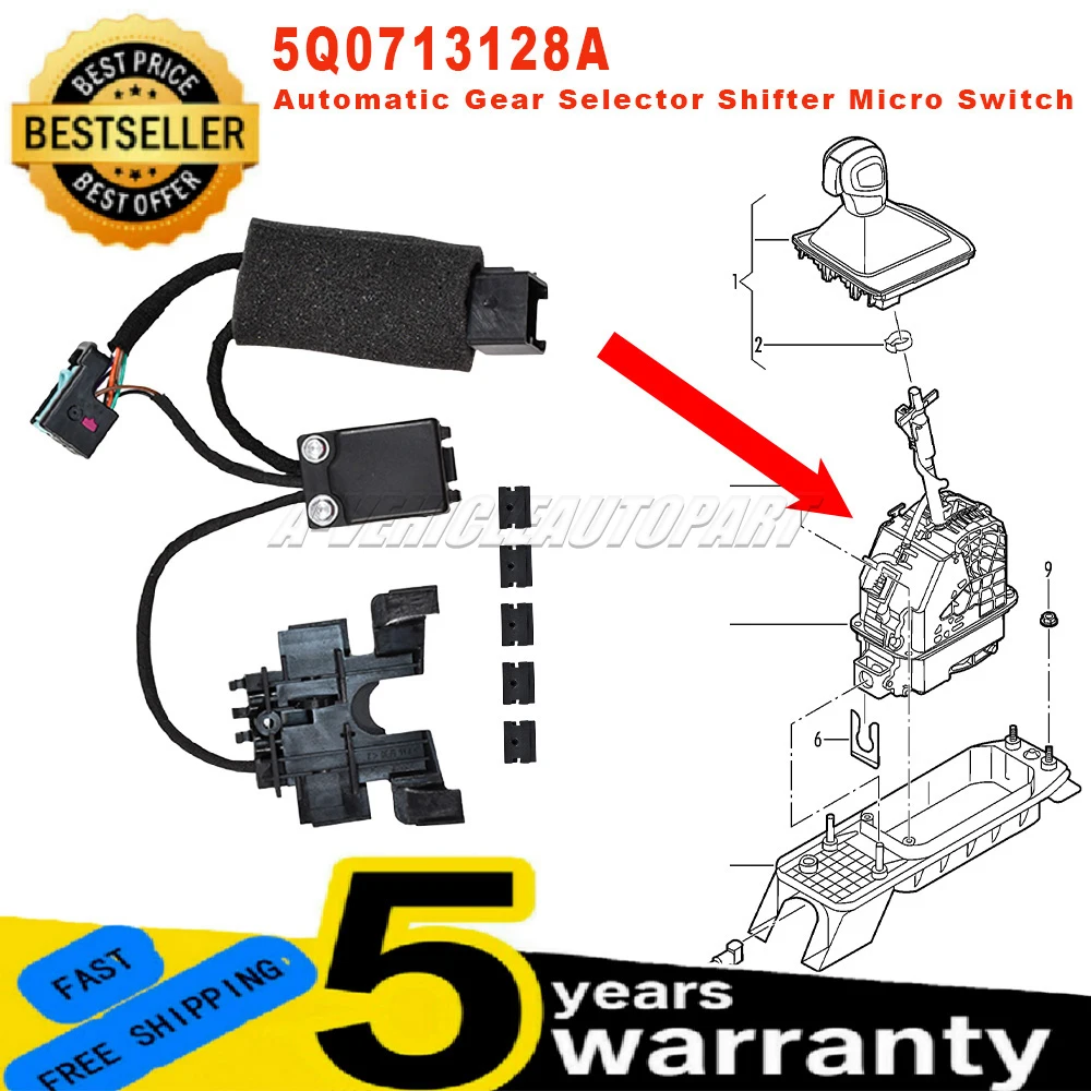 New 5Q0713128A for VW Golf A7 Beetle Mk2 Skoda Octavia Mk3 Automatic Gear Selector Shifter Micro Switch 9 Pins Car Accessories