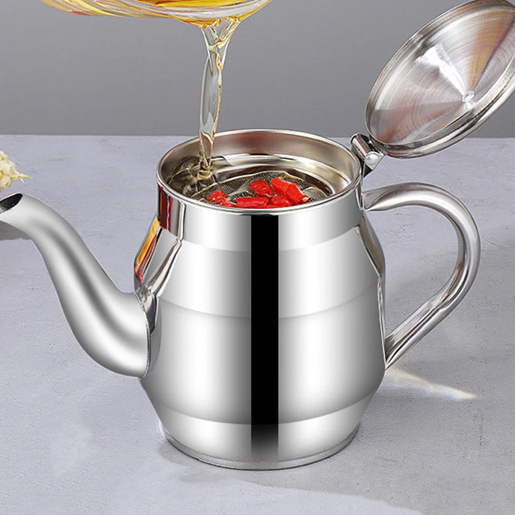 

Stainless Steel Oil Pot Storage Container Kitchen Grease Jar Lid Smooth Surface Easy Clean Olive Vinegar Dispenser Liquid