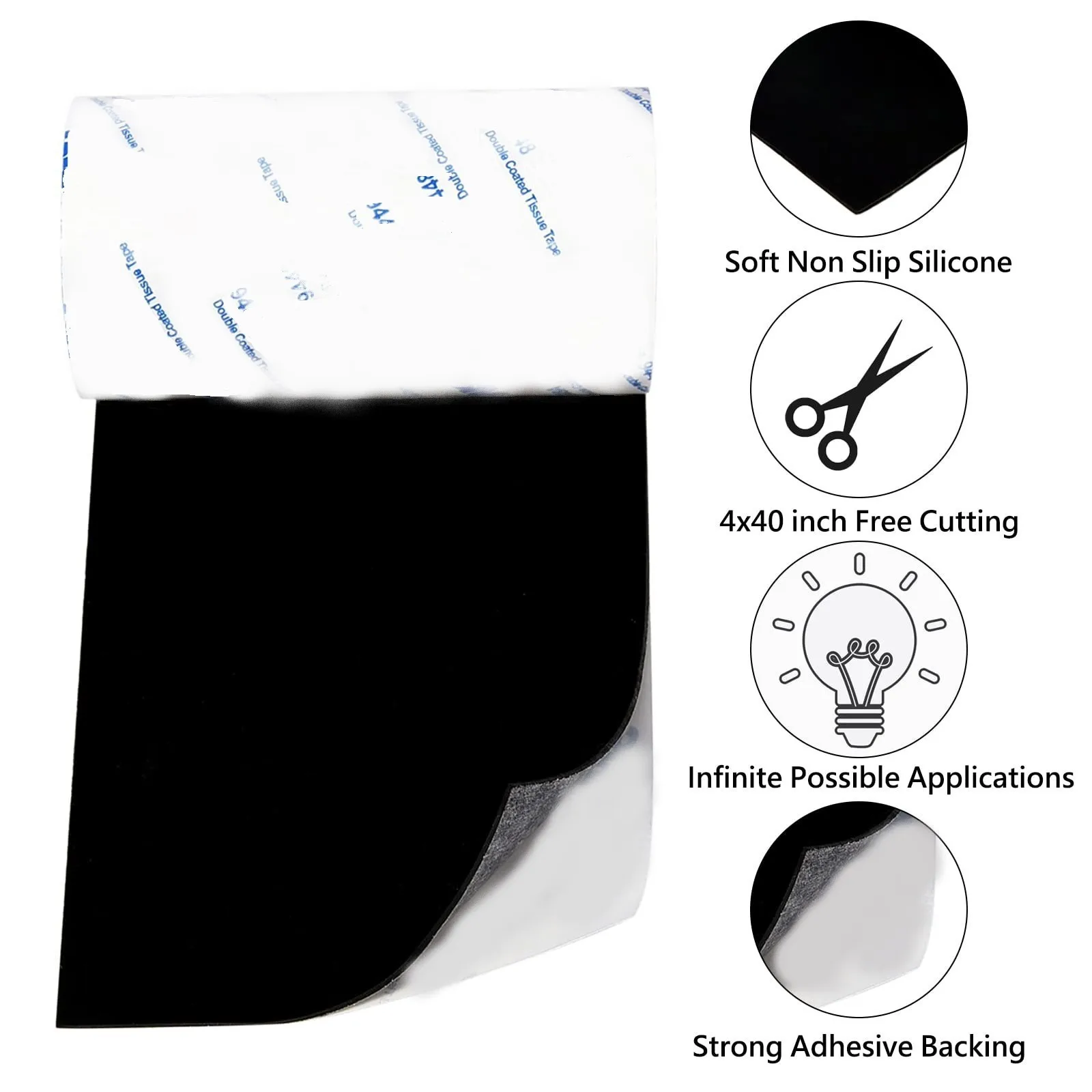 Non Slip Self Adhesive Silicone Cuttable Furniture Pads 4x40 inch - Anti-Sliding Anti-Scratch Rubber Floor Protectors