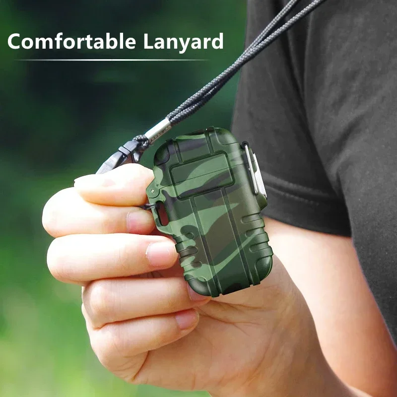 Outdoor Waterproof Lighter With Lanyard Portable Blue Flame Jet Lighter Butane Turbo Cigar Lighter Camping Wading Men\'s Gift