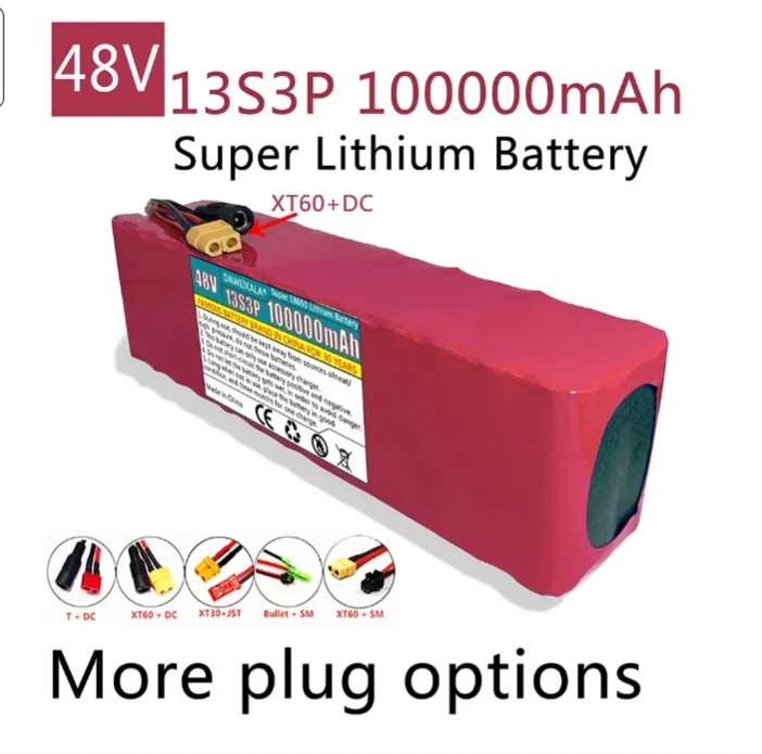 13S3P 100000mAh 48V Lithium ion Battery 1000W ,100Ah Lithium Ion Battery Pack For 54.6v Motorized Scooter BMS+Free delivery