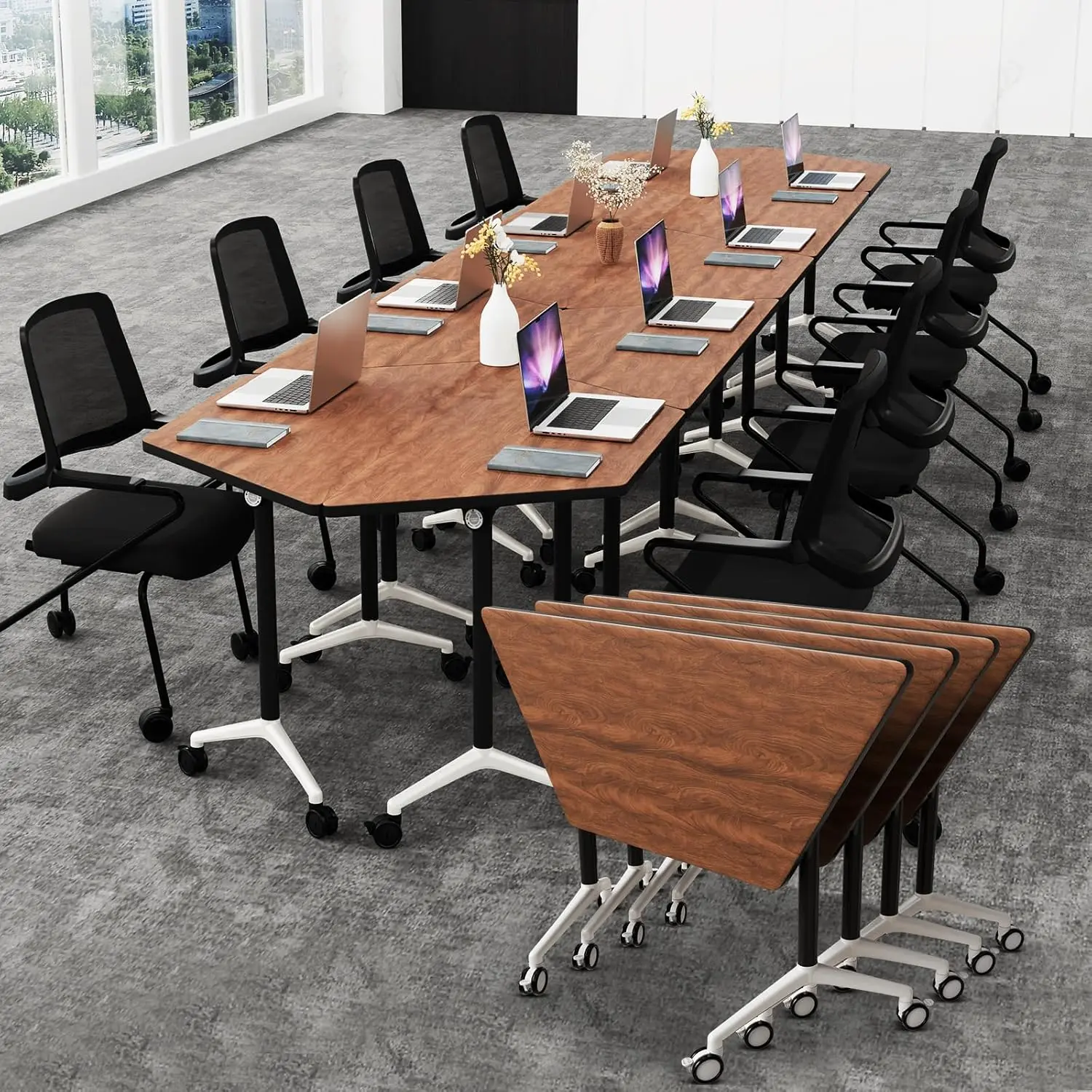 โต๊ะประชุมแบบพับได้สำหรับการประชุมที่มีความคล่องตัว โต๊ะทำงานคอมพิวเตอร์สำหรับธุรกิจพร้อมโครงสร้างแข็งแรง ทนทาน พับเก็บได้